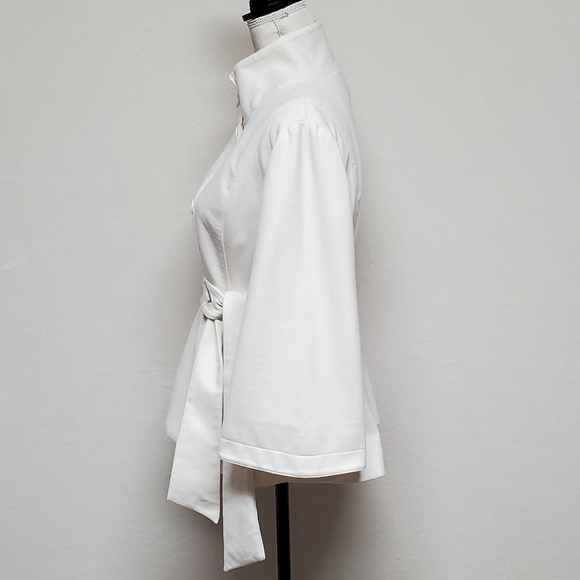 Simply Chloe Dao Off-White Cropped Flared Pleated Bell Sleeve Belted Jacket M - Picture 8 of 16